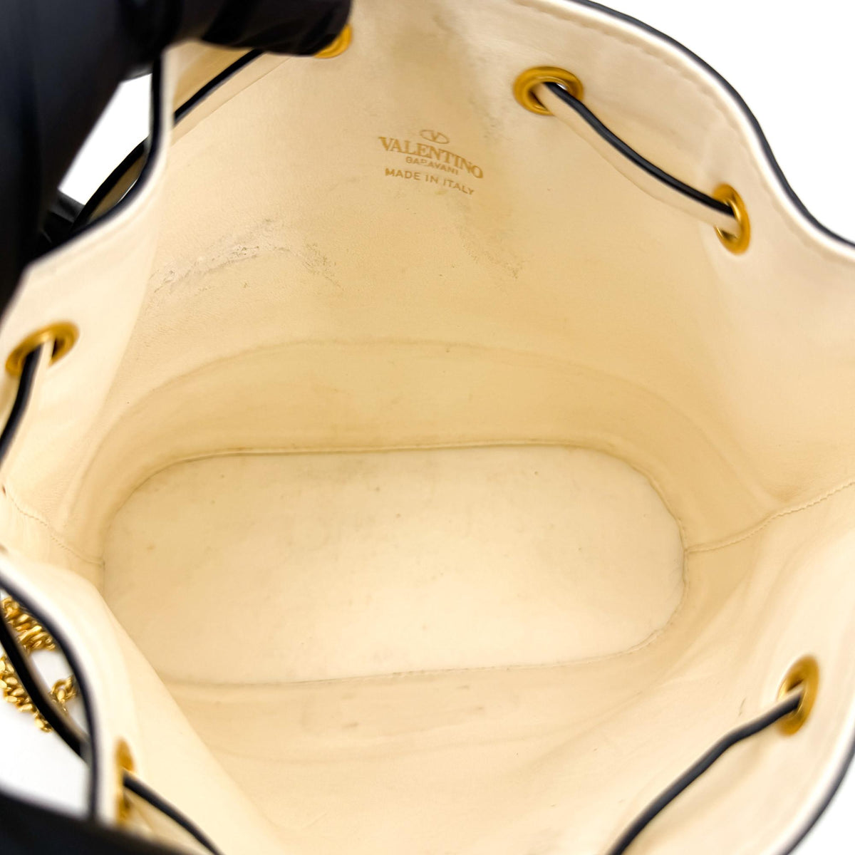 Valentino V-Logo Signature Leather Small Bucket Bag Ecru