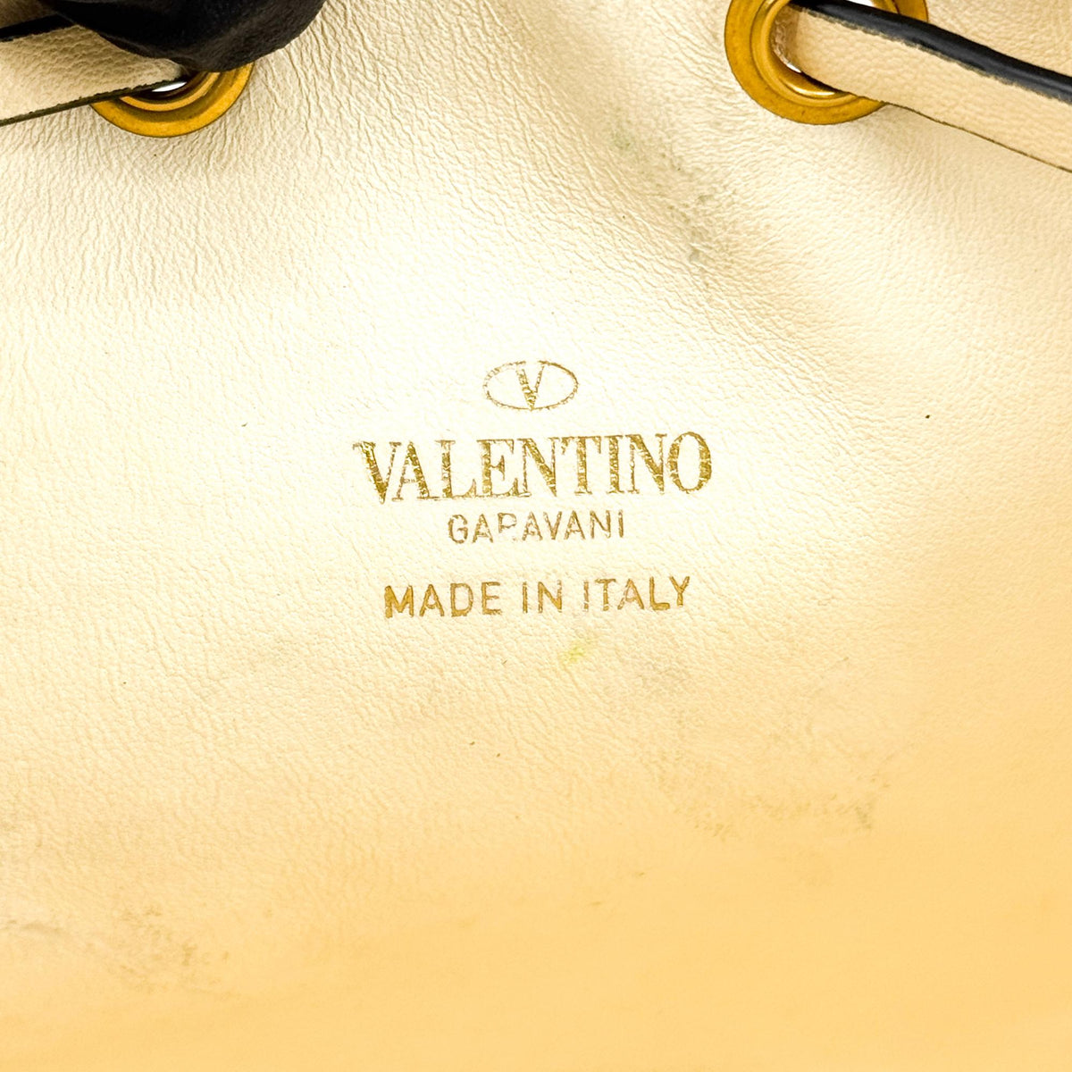 Valentino V-Logo Signature Leather Small Bucket Bag Ecru