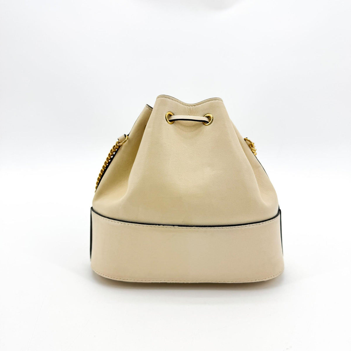 Valentino V-Logo Signature Leather Small Bucket Bag Ecru