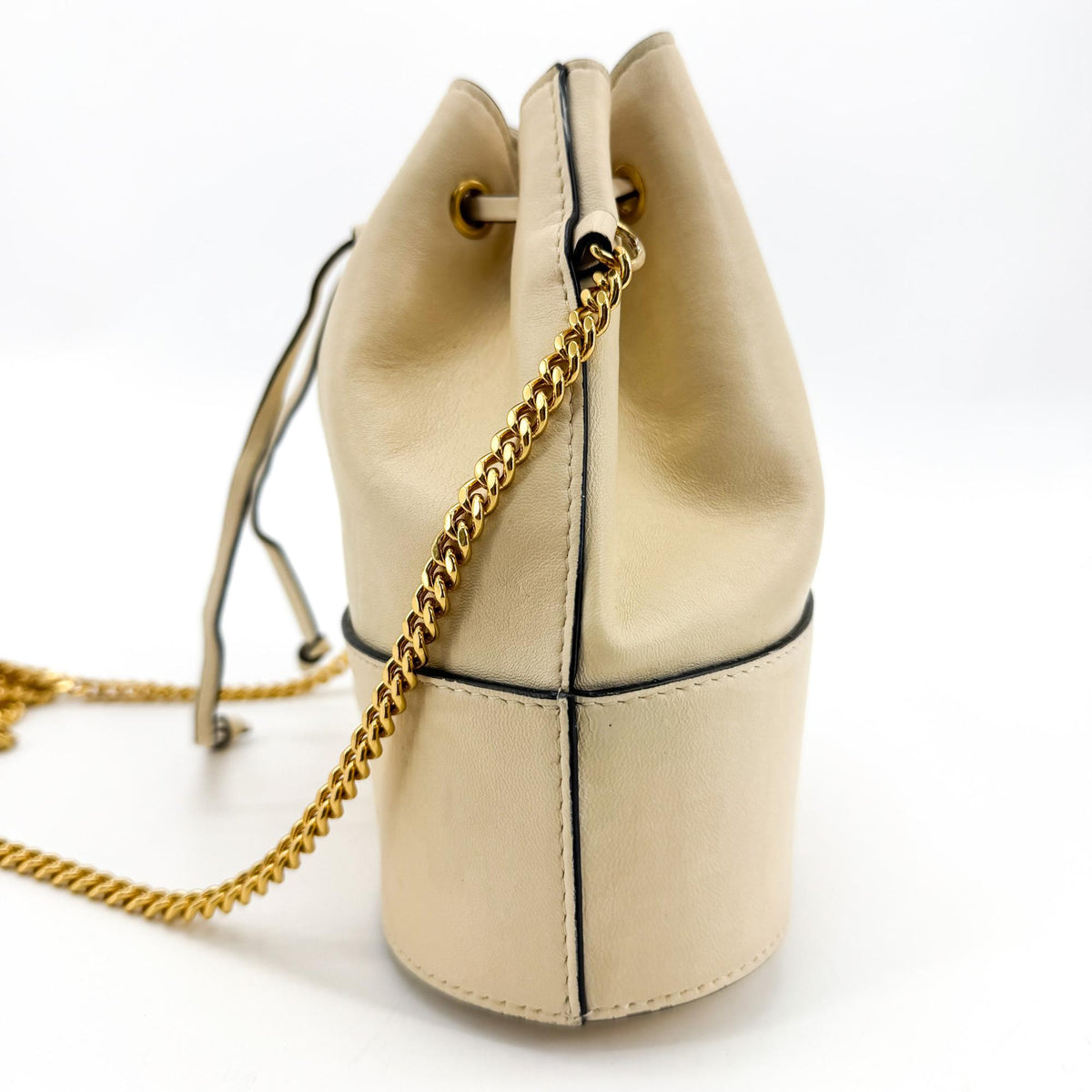 Valentino V-Logo Signature Leather Small Bucket Bag Ecru