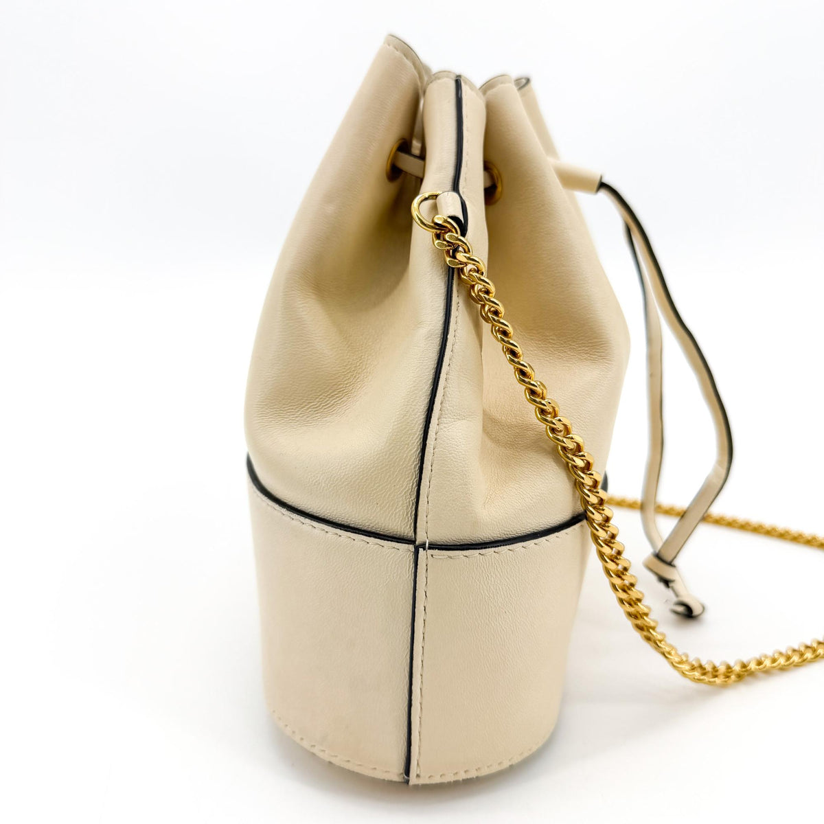 Valentino V-Logo Signature Leather Small Bucket Bag Ecru