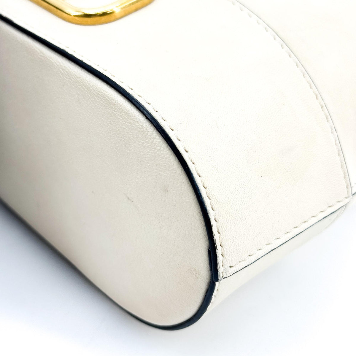 Valentino V-Logo Signature Leather Small Bucket Bag Ecru