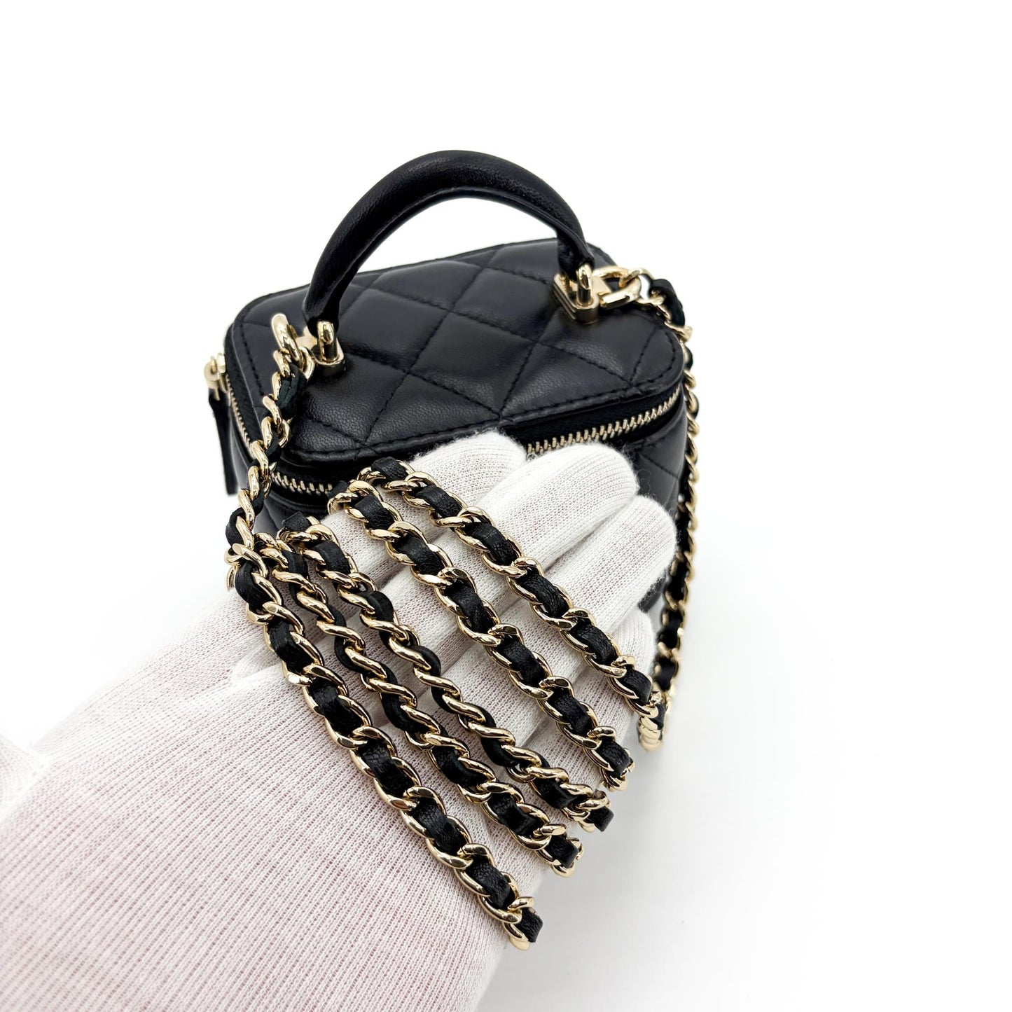 Chanel Mini Vanity Case with Handle Lambskin Gold Hardware Black