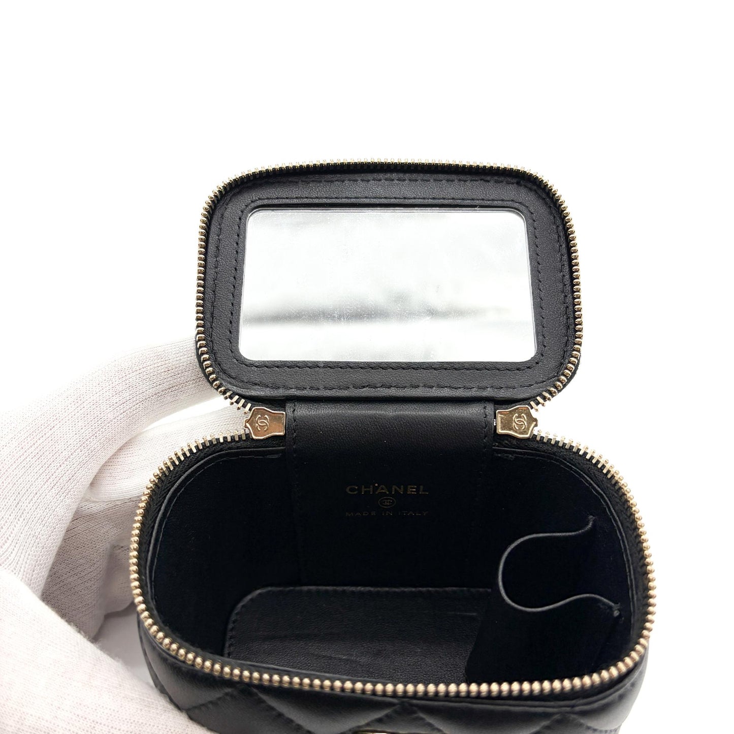 Chanel Mini Vanity Case with Handle Lambskin Gold Hardware Black