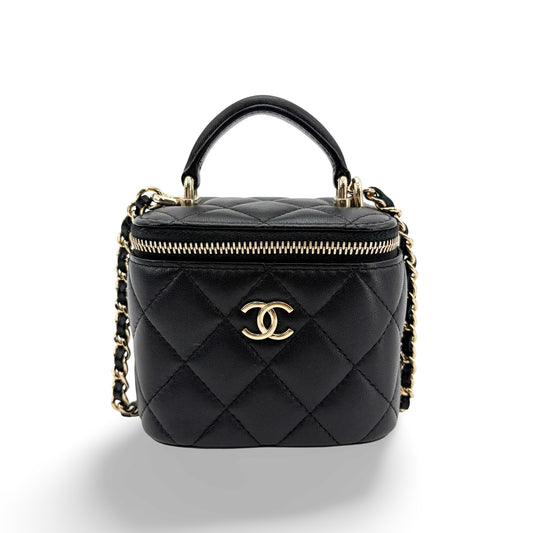 Chanel Mini Vanity Case with Handle Lambskin Gold Hardware Black