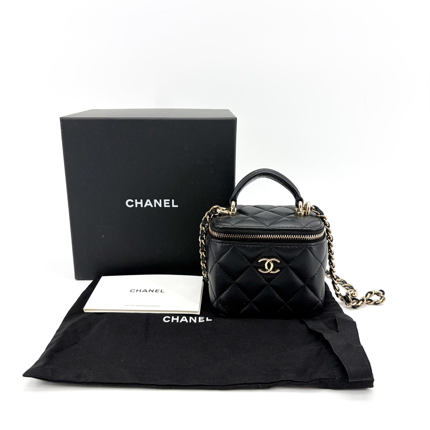 Chanel Mini Vanity Case with Handle Lambskin Gold Hardware Black