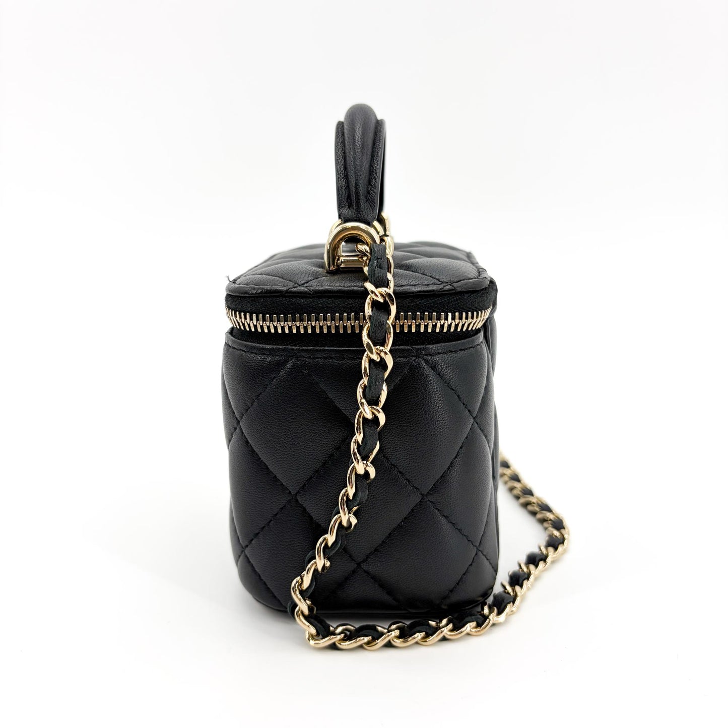 Chanel Mini Vanity Case with Handle Lambskin Gold Hardware Black