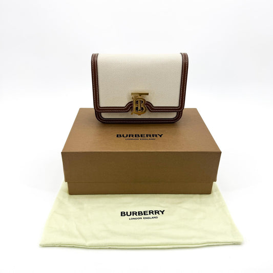 Burberry Micro Canvas Leather TB Bag Natural Malt Brown