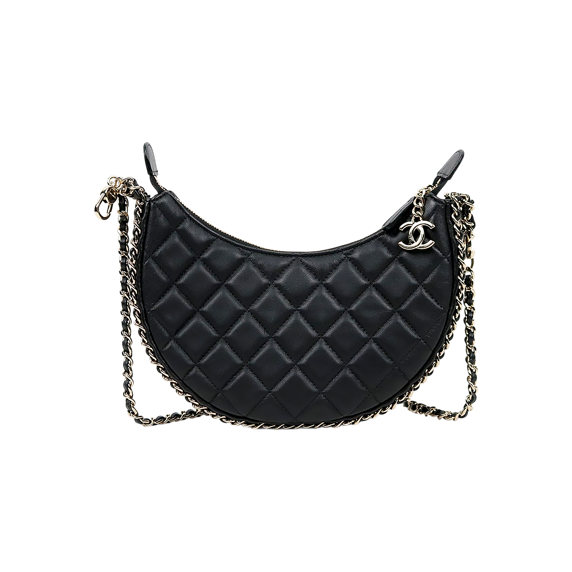 Chanel Black Lambskin Half-Moon Hobo Bag