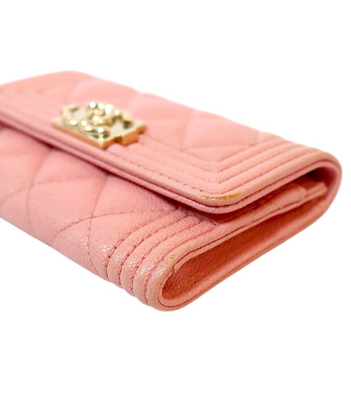 Chanel Pink Caviar Skin Boy Card Wallet