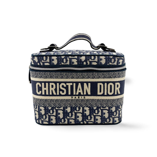 Dior Travel Vanity Case Blue Oblique Embroidered Canvas