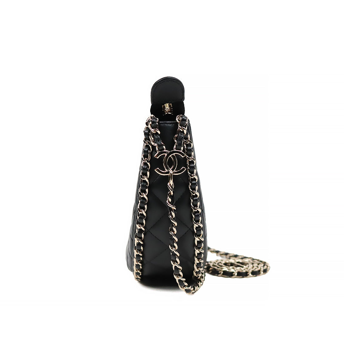 Chanel Black Lambskin Half-Moon Hobo Bag