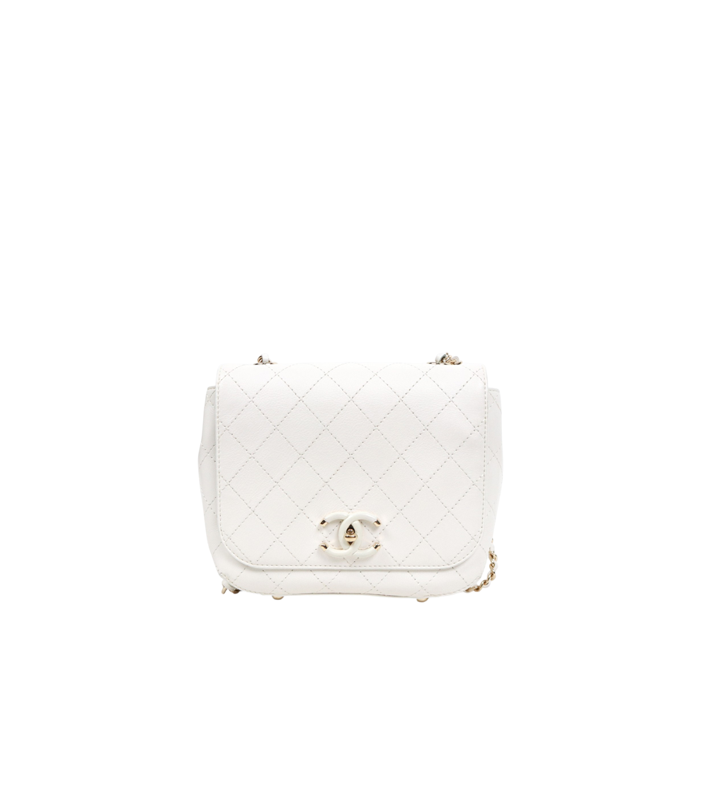 Chanel White Quilted CC Flap Chain Shoulder Bag with Flap