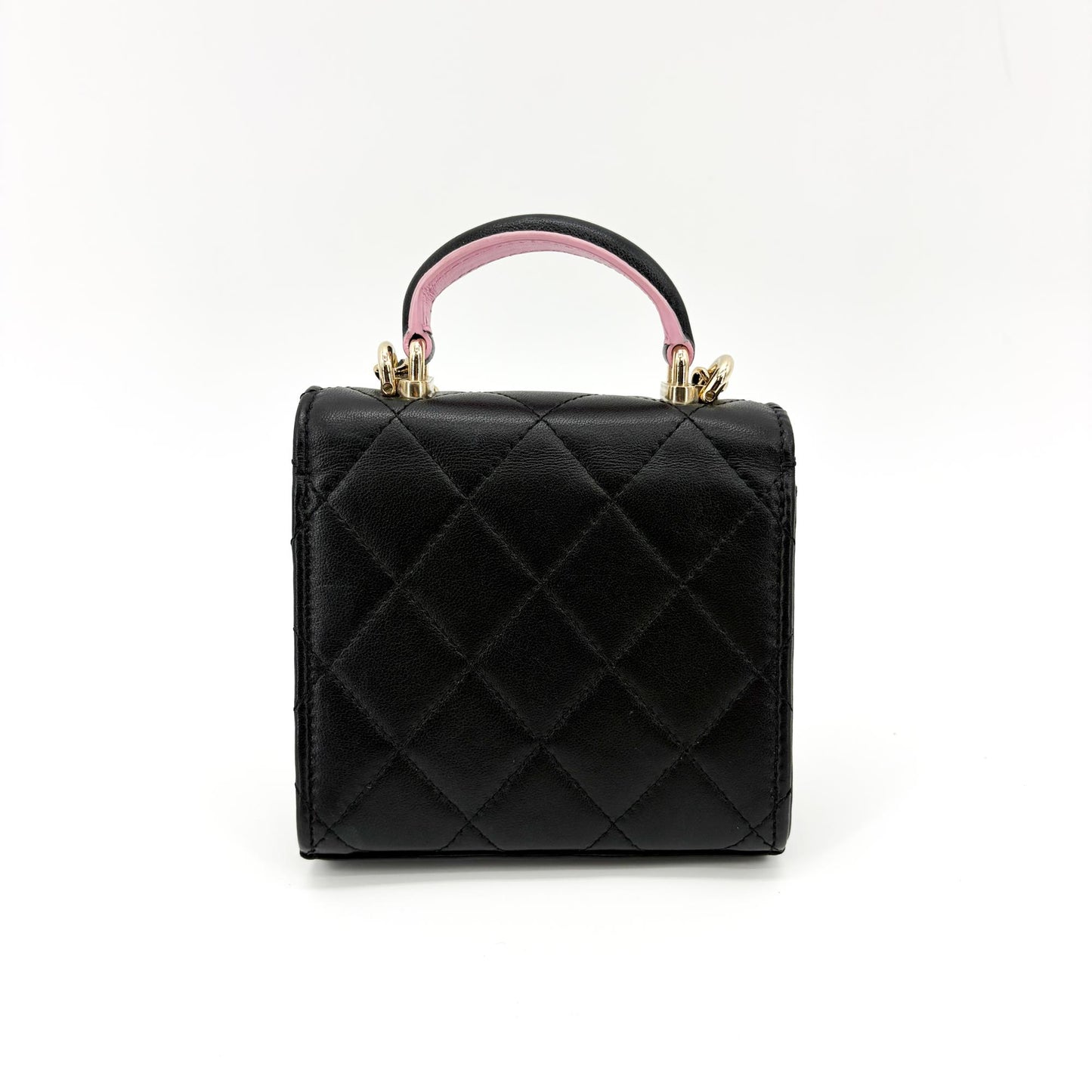 Chanel Lambskin Mini Top Handle Flap Bag Black Champagne Gold