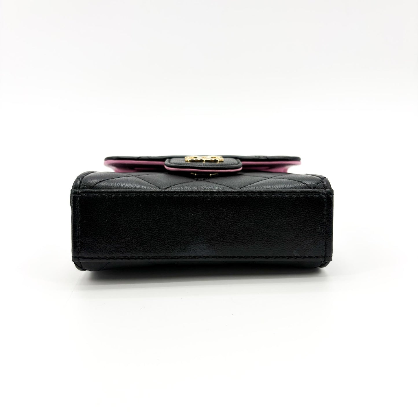 Chanel Lambskin Mini Top Handle Flap Bag Black Champagne Gold