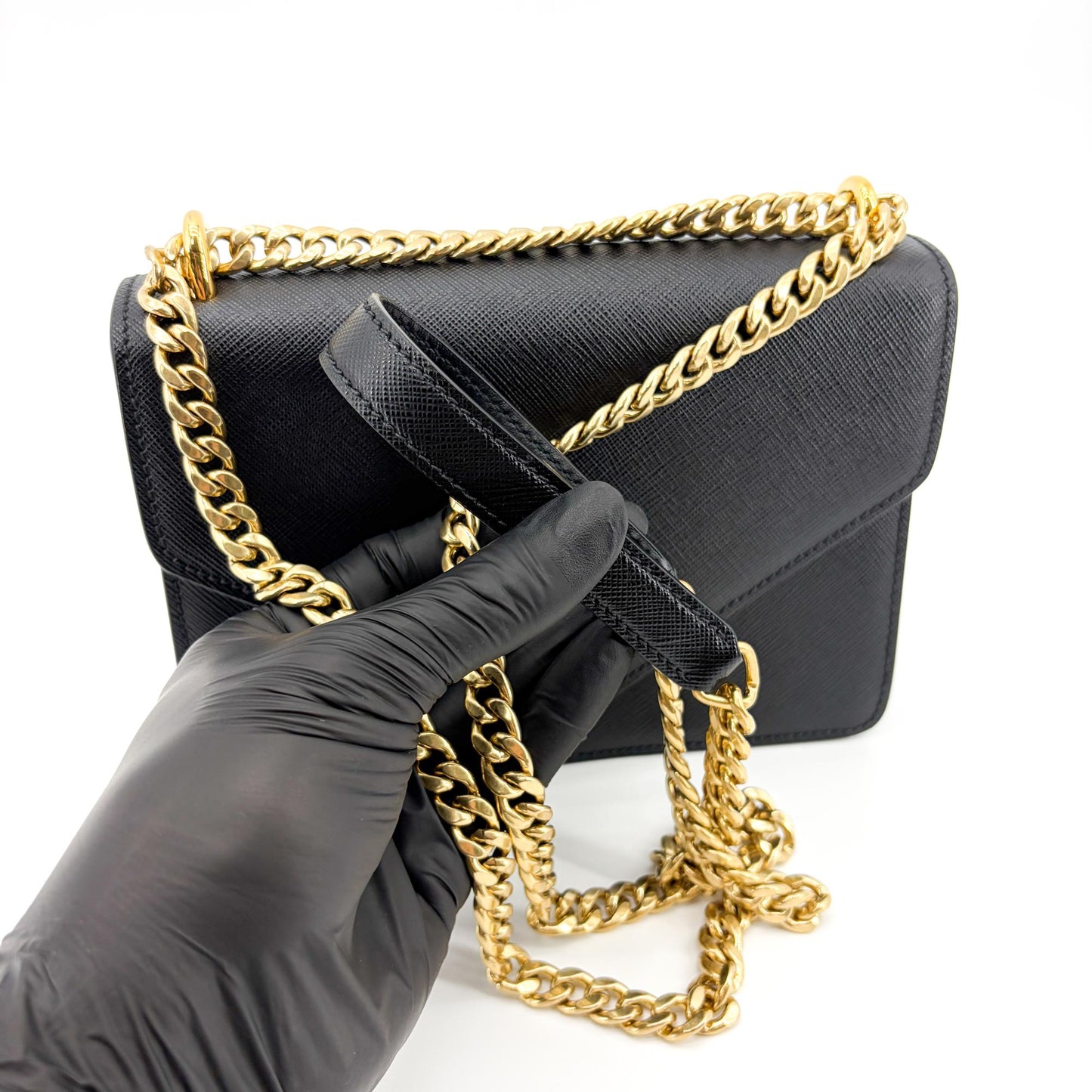 Prada Saffiano Chain Shoulder Bag Black
