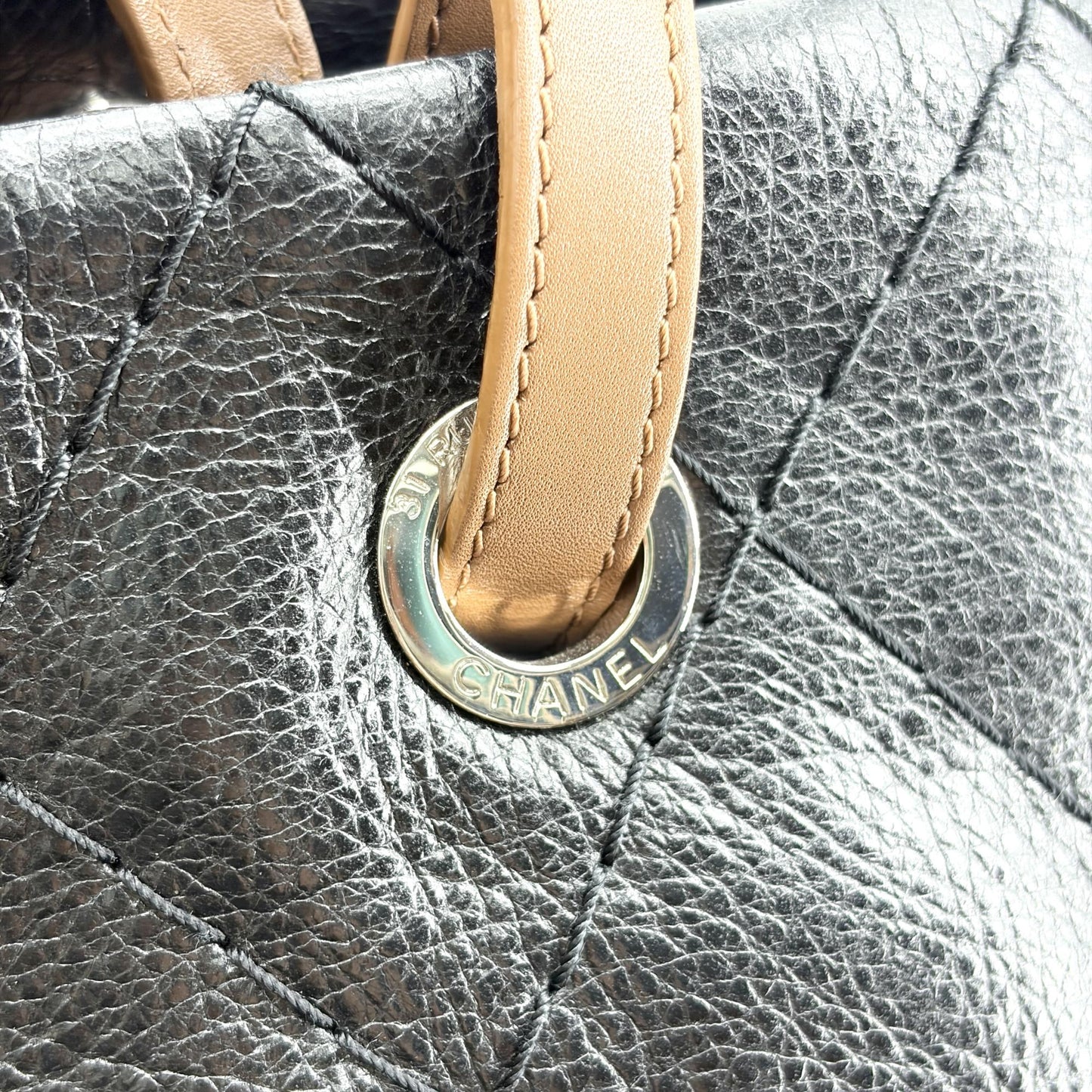 Chanel On the Road Crumpled Calfskin Tote Bag Black
