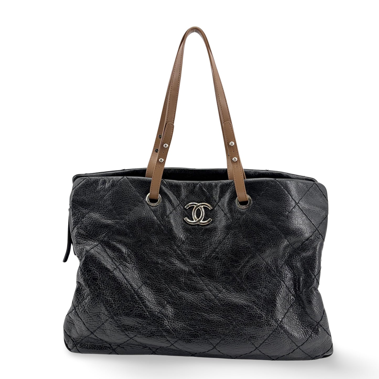 Chanel On the Road Crumpled Calfskin Tote Bag Black