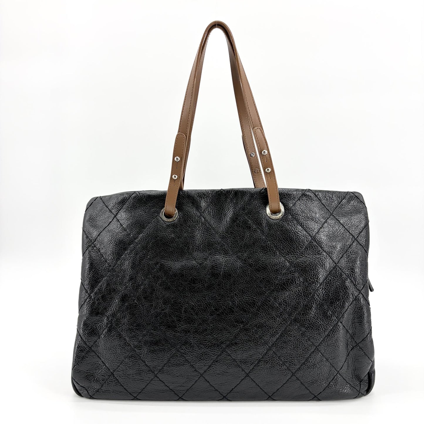 Chanel On the Road Crumpled Calfskin Tote Bag Black