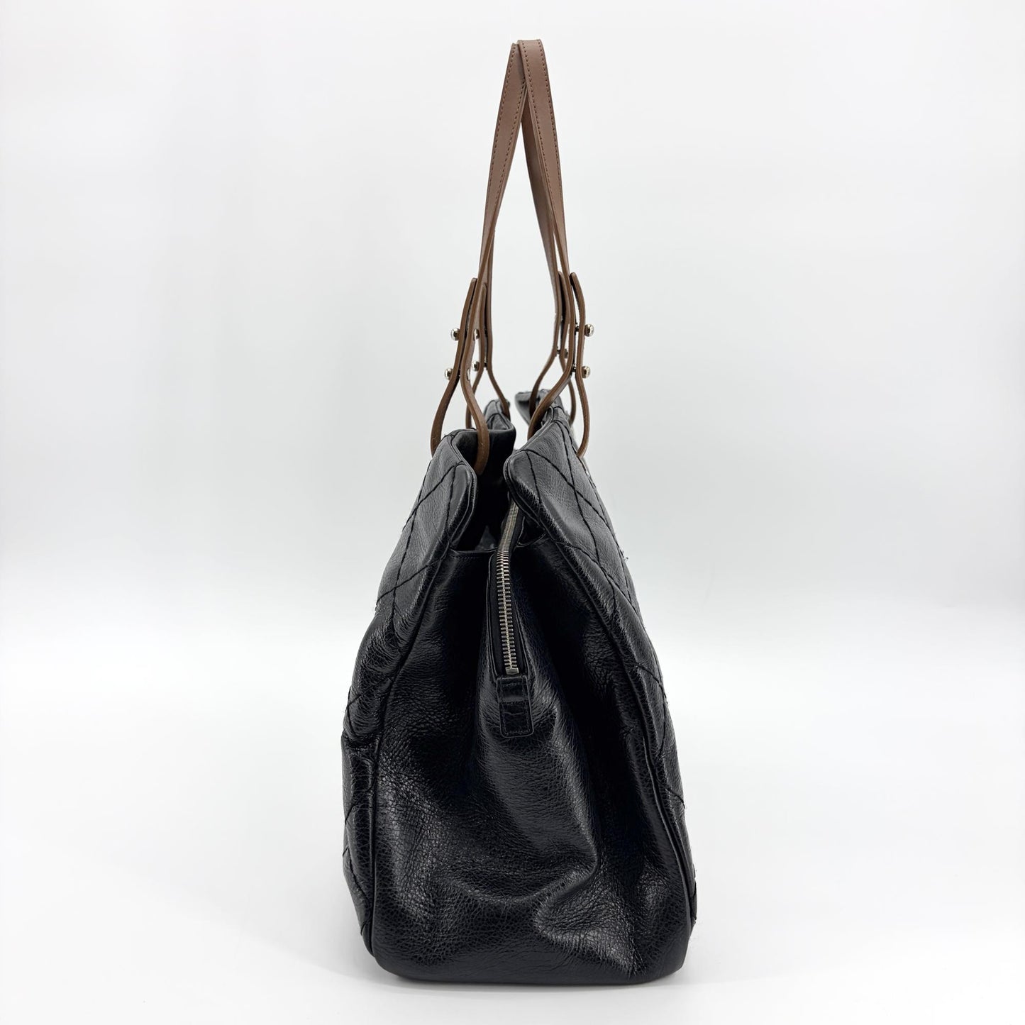 Chanel On the Road Crumpled Calfskin Tote Bag Black