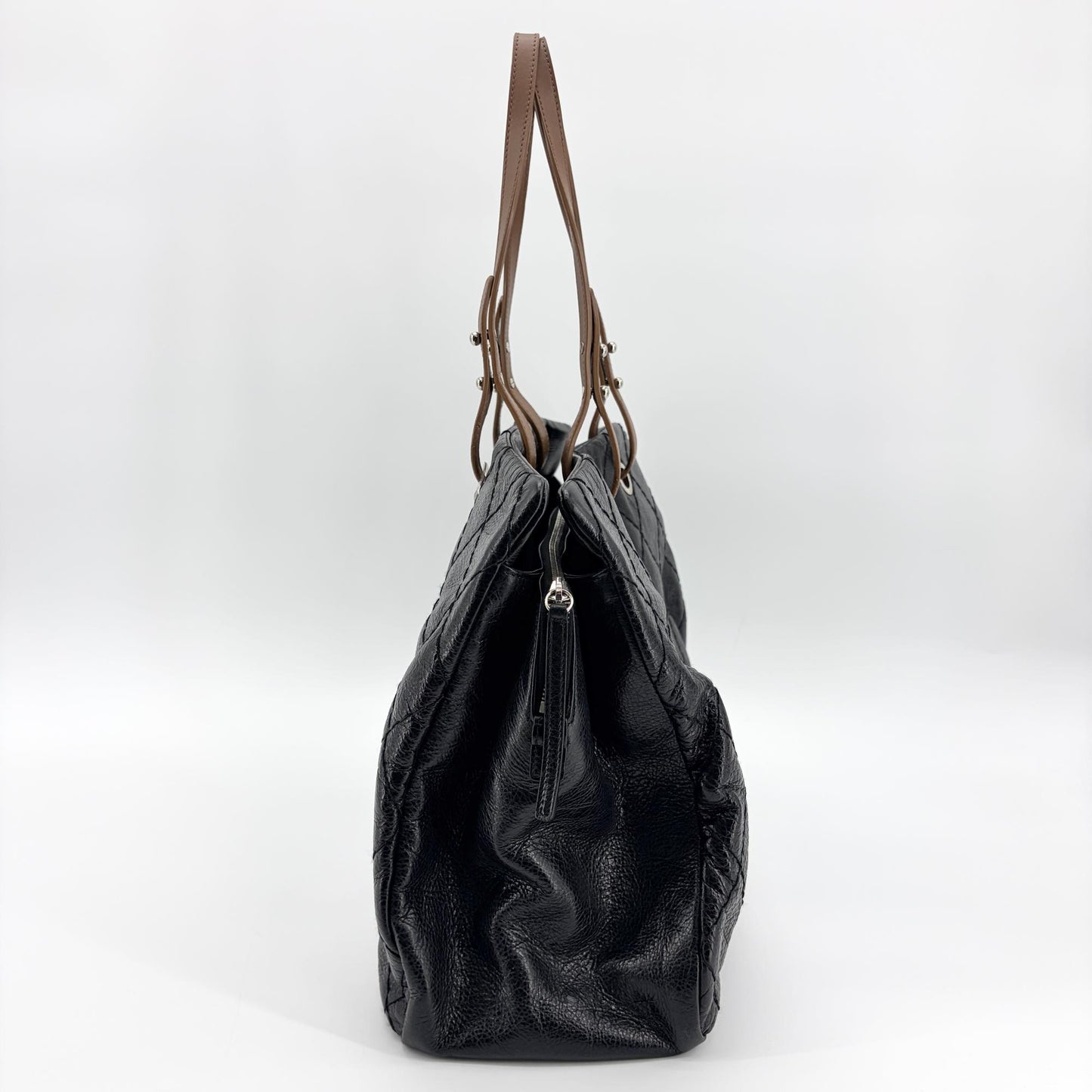 Chanel On the Road Crumpled Calfskin Tote Bag Black