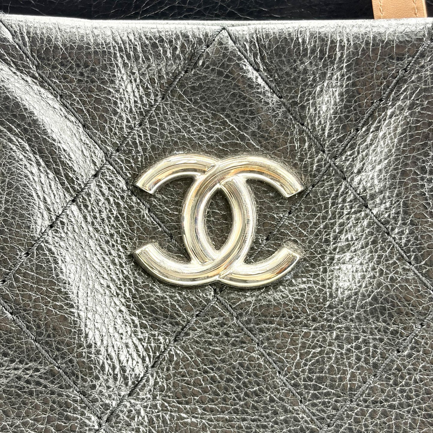 Chanel On the Road Crumpled Calfskin Tote Bag Black