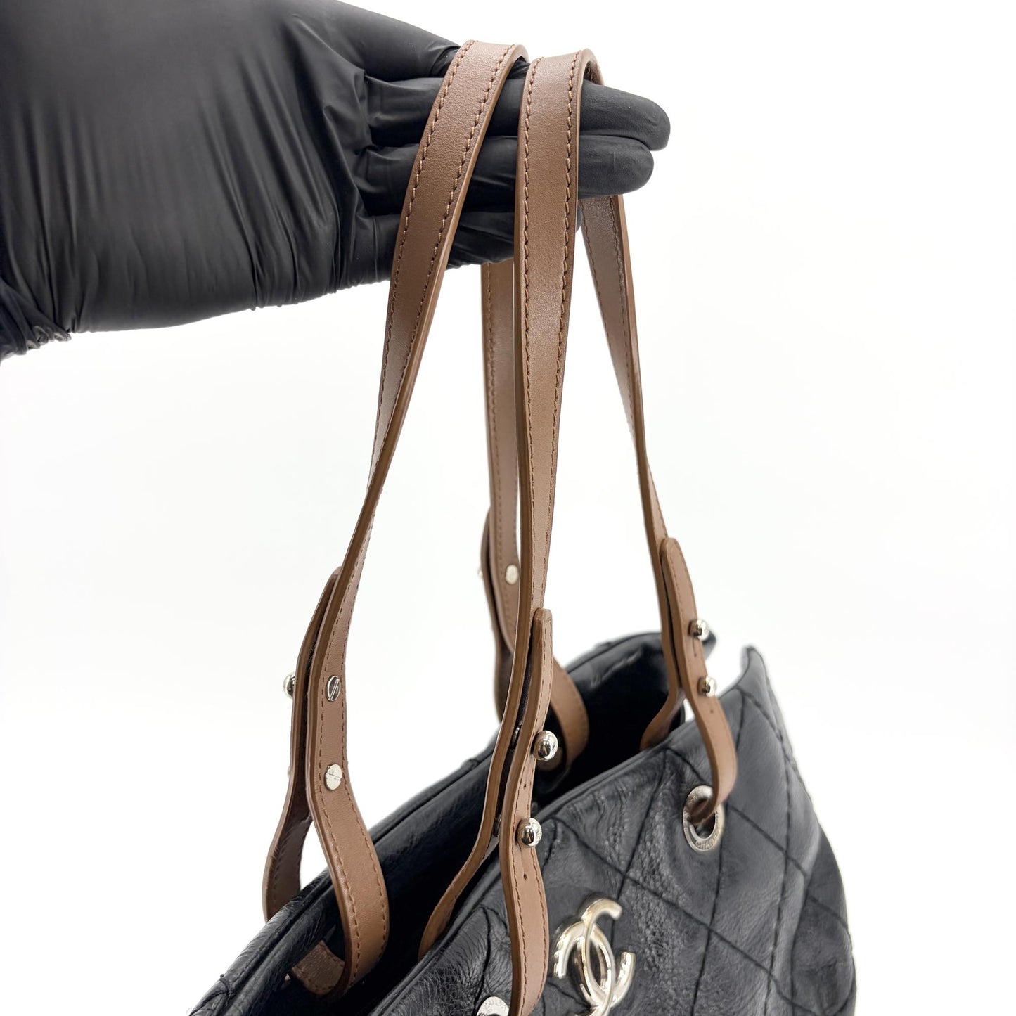 Chanel On the Road Crumpled Calfskin Tote Bag Black