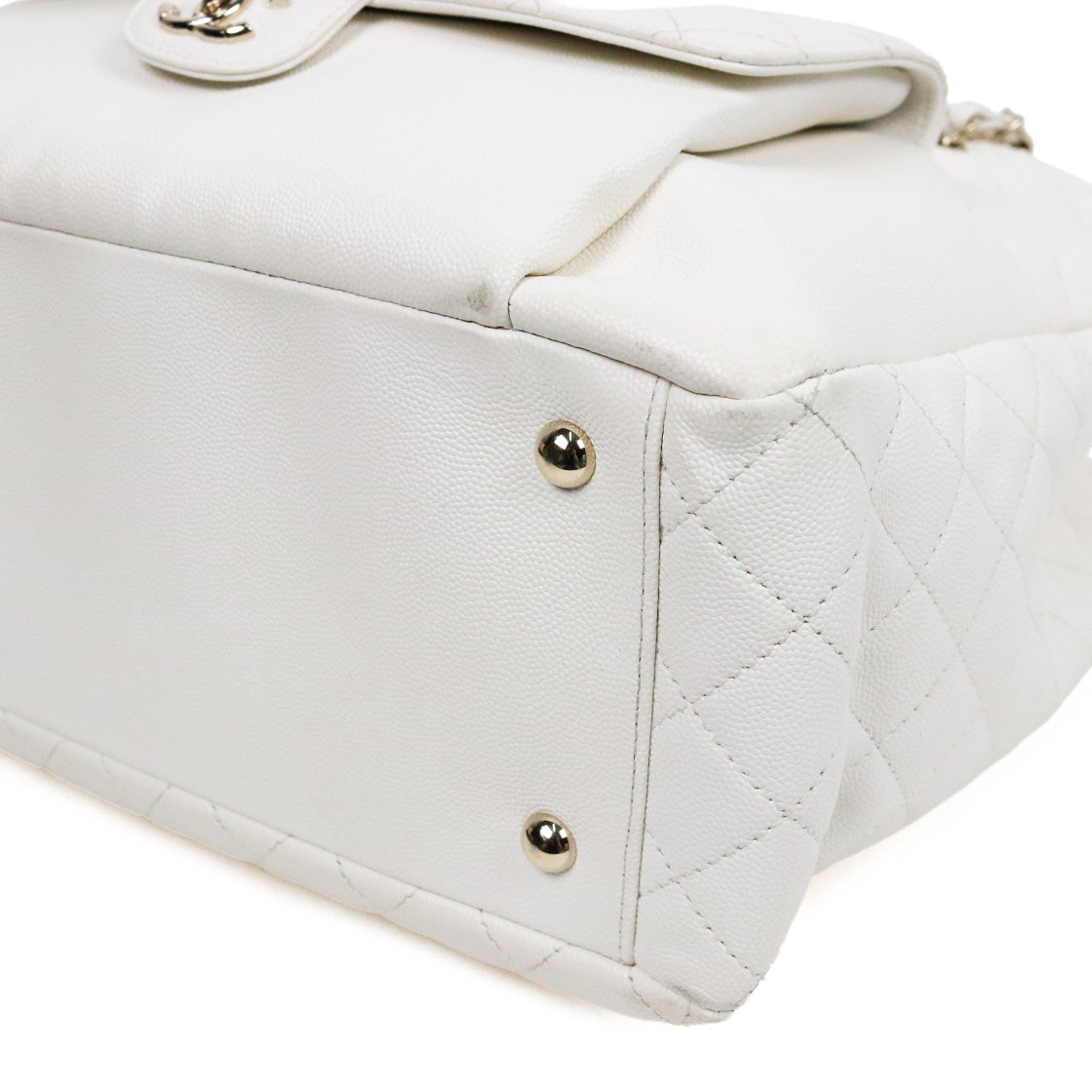 Chanel White Caviar Quilted CC Pocket Chain Shoulder Bag