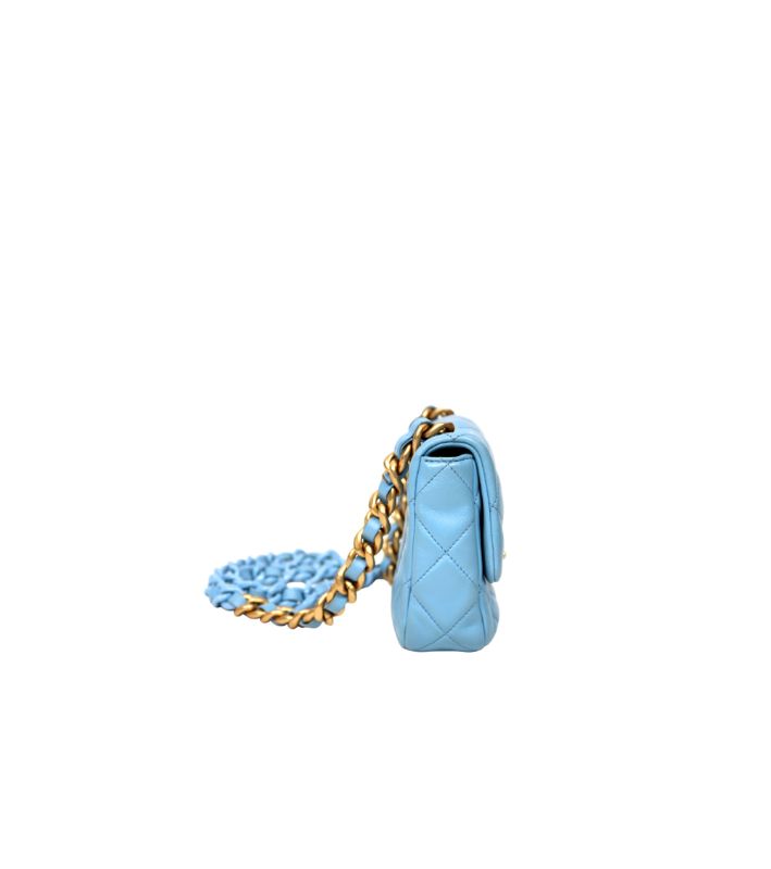 Chanel Sky Blue Lambskin Quilted Chain Shoulder Bag