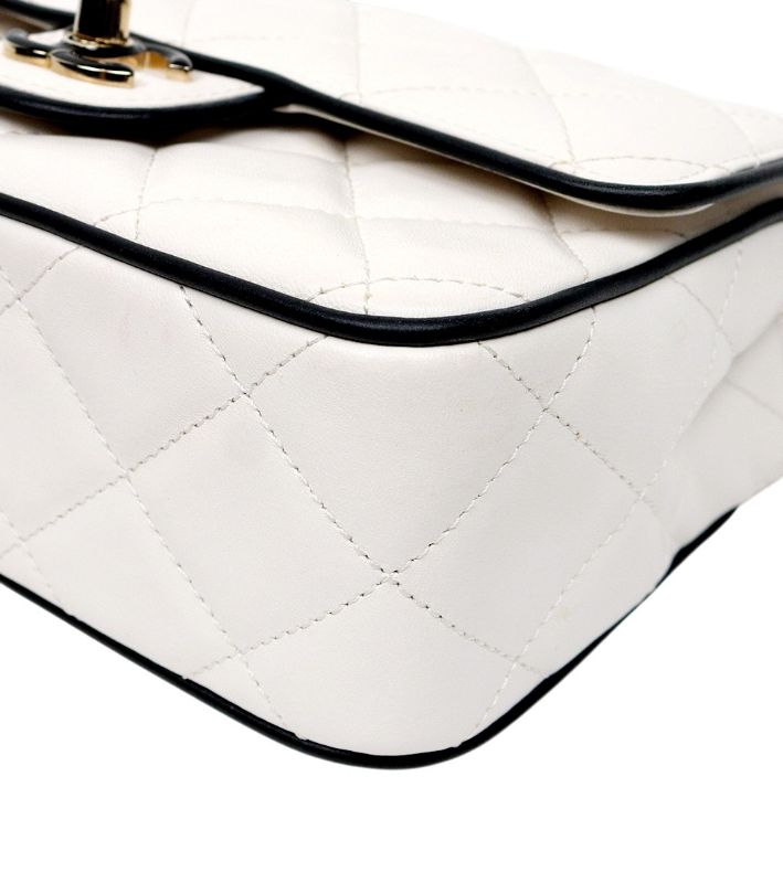 Chanel White Quilted CC Chain Shoulder Bag with Built-in Chip