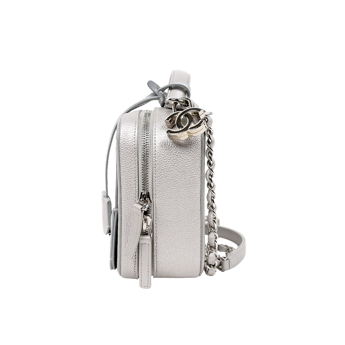 Chanel Metallic Silver Caviar Skin Cosmetic Case