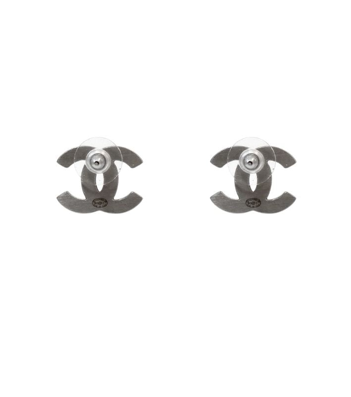 Chanel Blue CC Silver Earrings