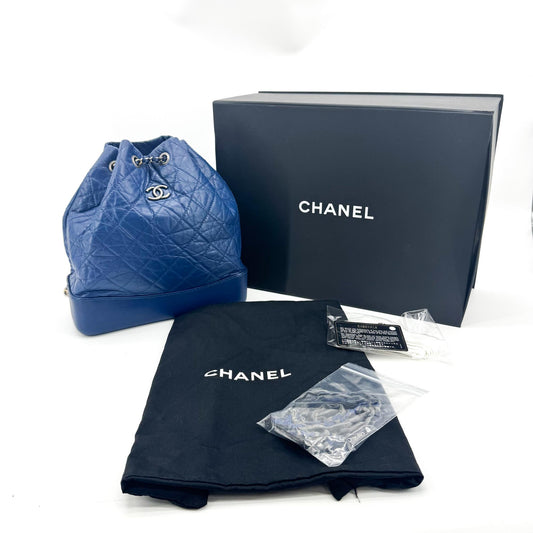 Chanel Gabrielle Backpack Small Blue Silver Hardware