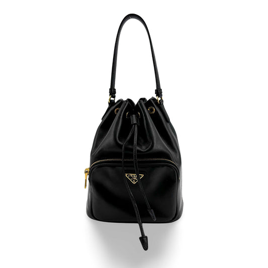 Prada Leather Duet Bucket Bag Black
