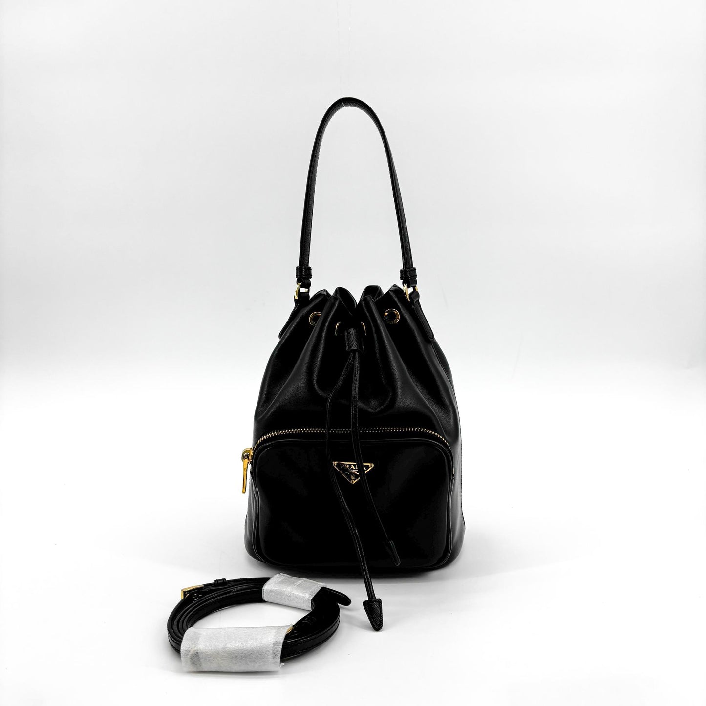 Prada Leather Duet Bucket Bag Black