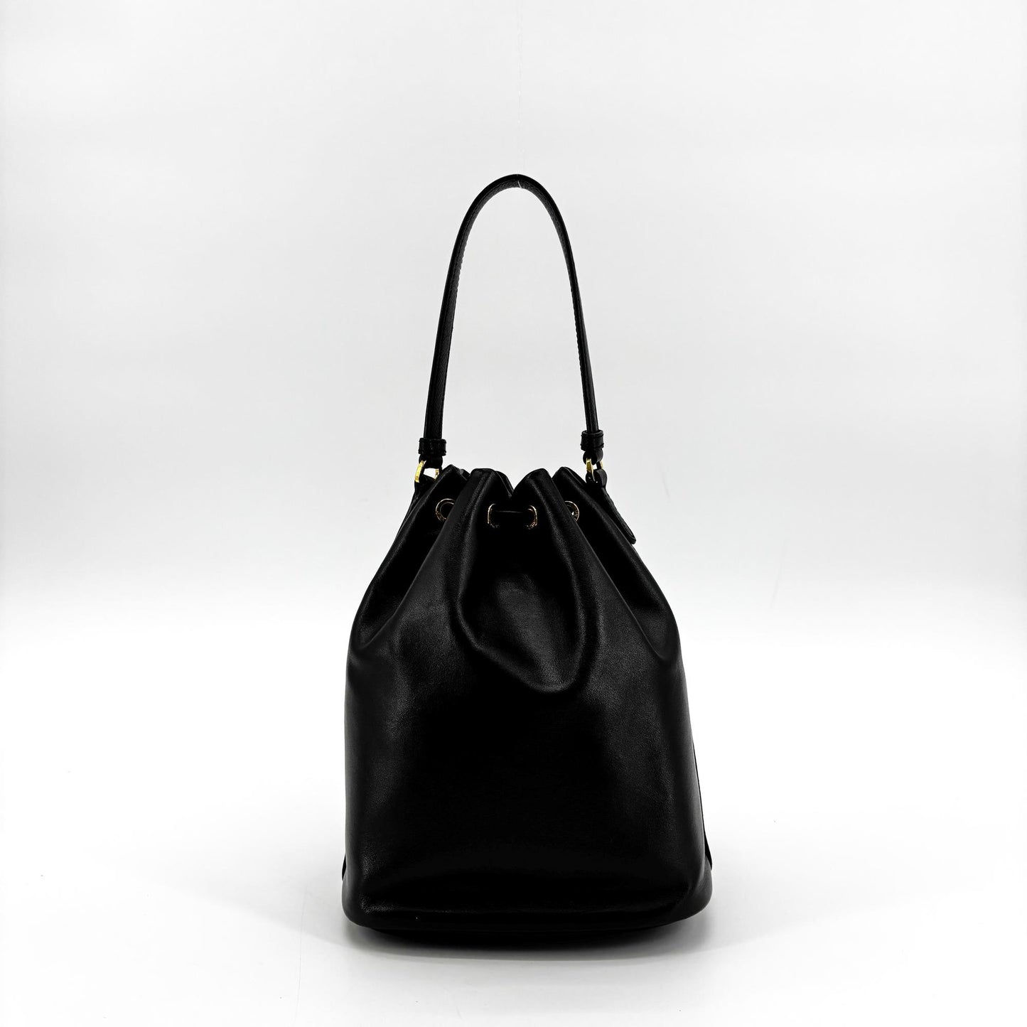 Prada Leather Duet Bucket Bag Black