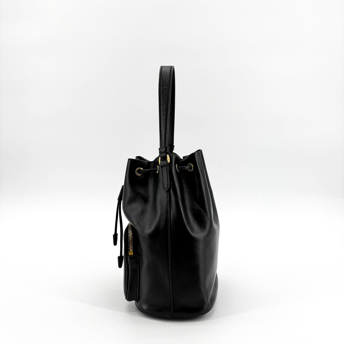 Prada Leather Duet Bucket Bag Black