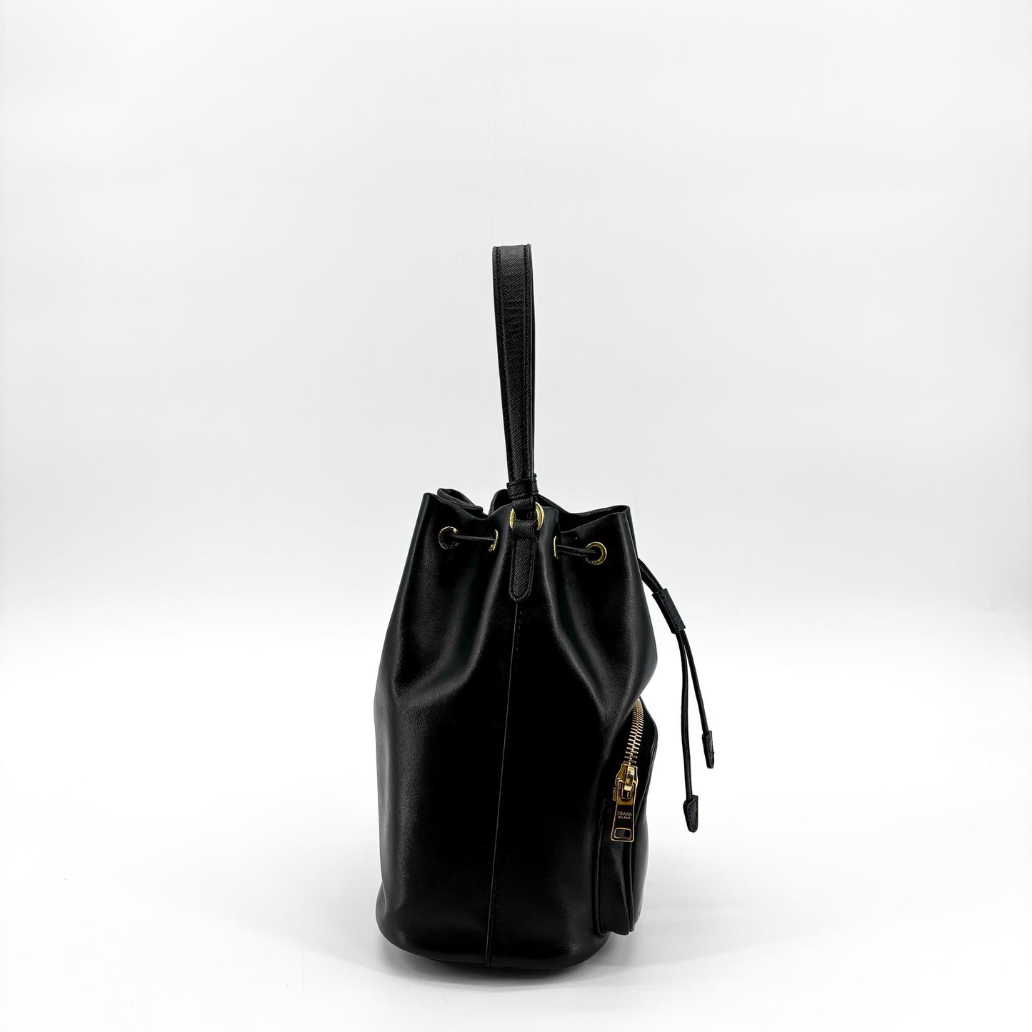 Prada Leather Duet Bucket Bag Black