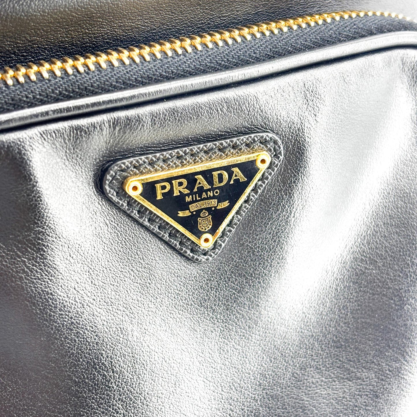 Prada Leather Duet Bucket Bag Black