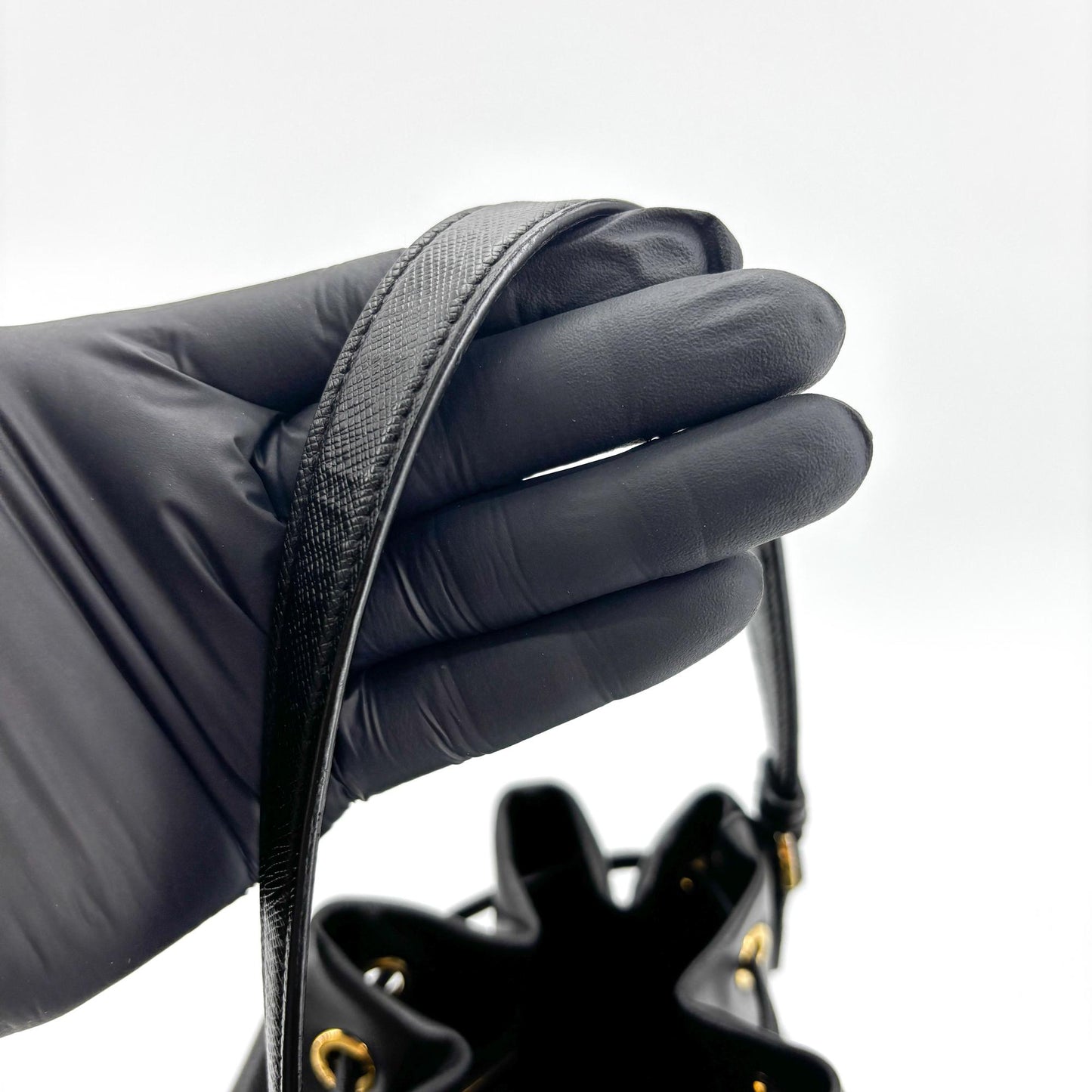 Prada Leather Duet Bucket Bag Black