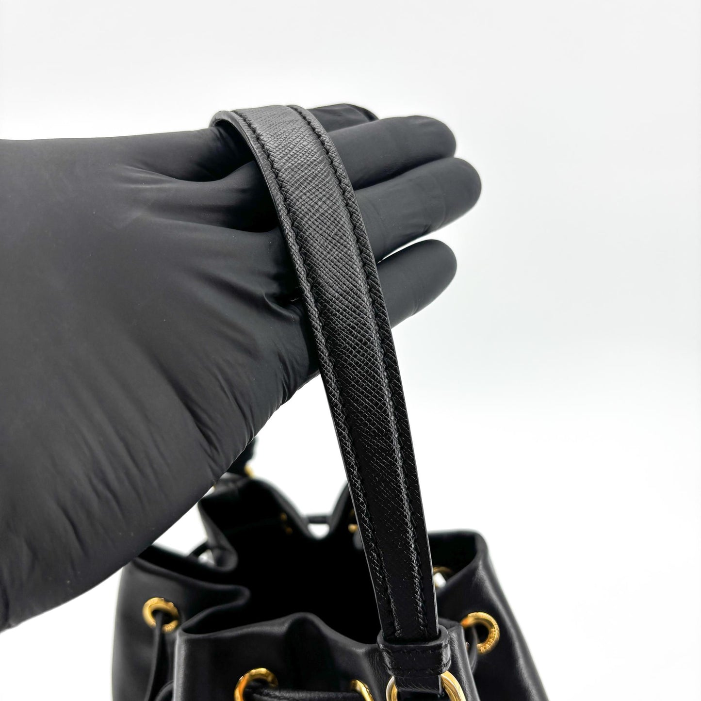 Prada Leather Duet Bucket Bag Black