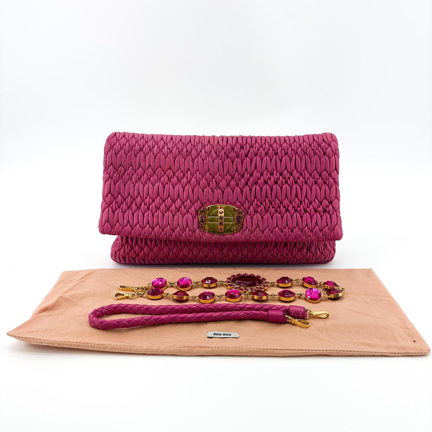 Miu Miu Matelassé Coke Crystal Lock Clutch Bag Pink