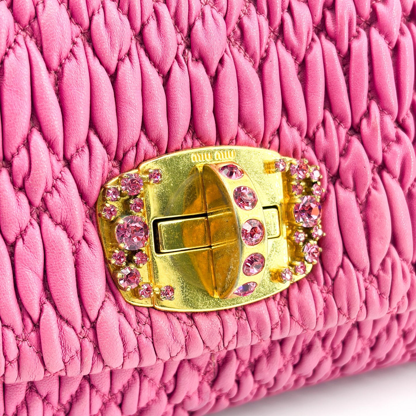 Miu Miu Matelassé Coke Crystal Lock Clutch Bag Pink