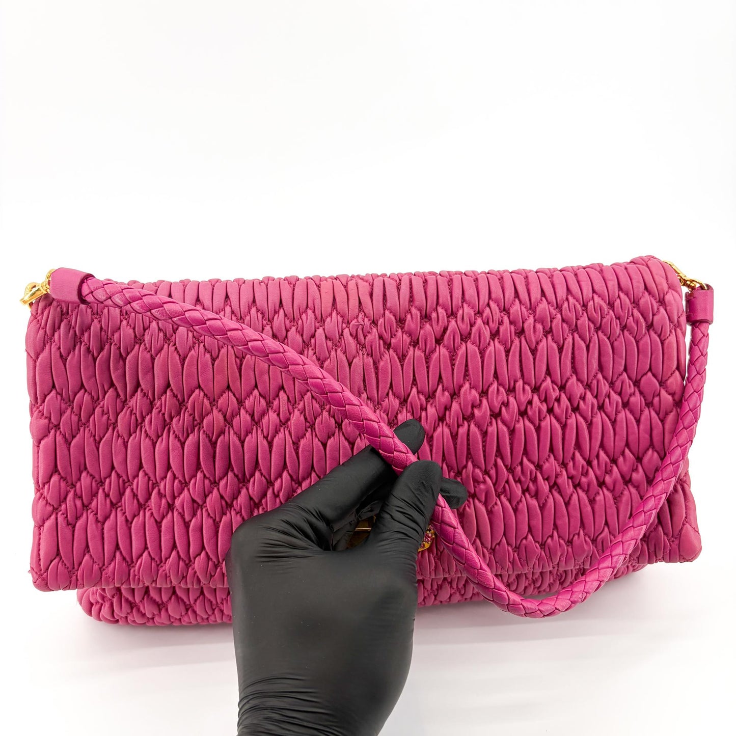 Miu Miu Matelassé Coke Crystal Lock Clutch Bag Pink