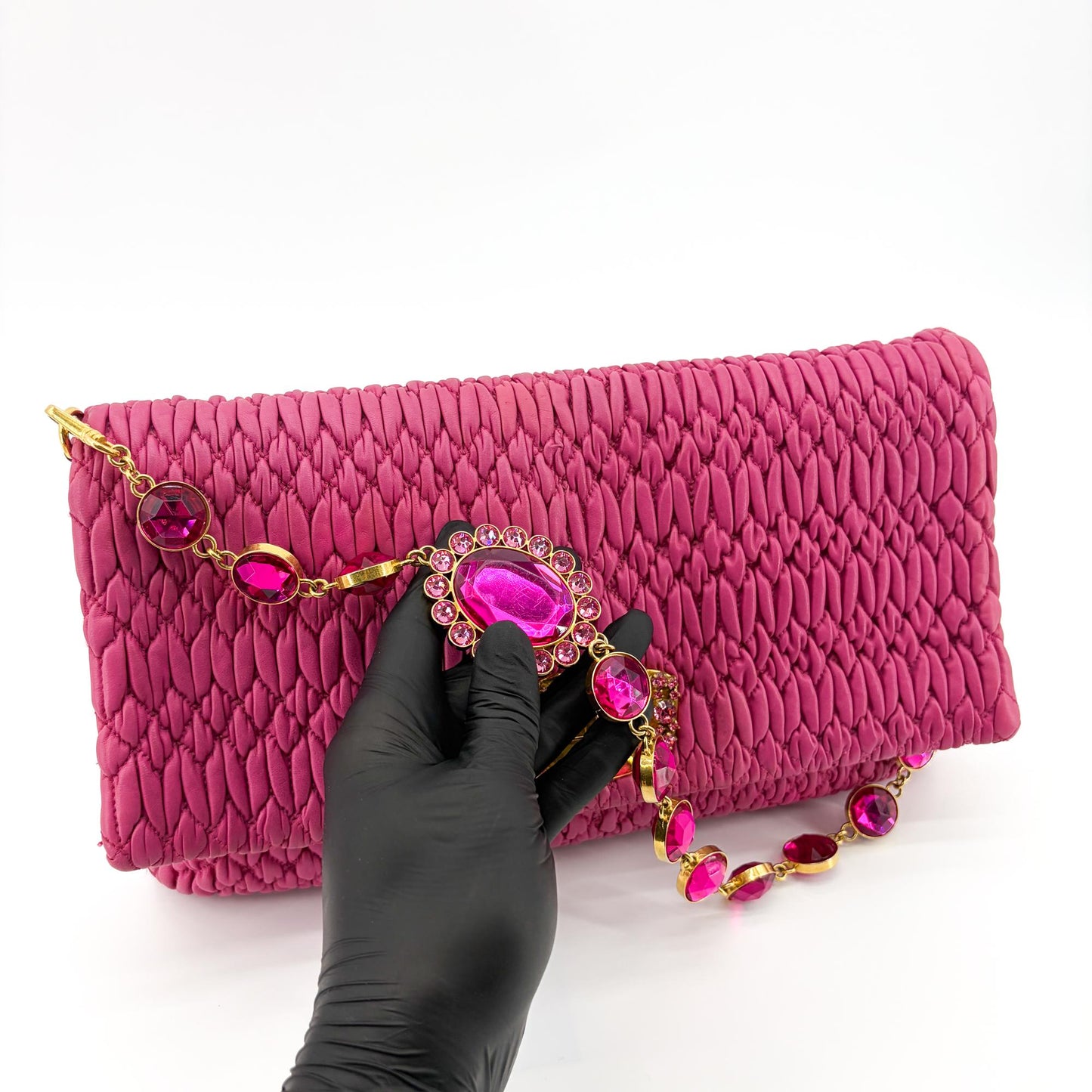 Miu Miu Matelassé Coke Crystal Lock Clutch Bag Pink