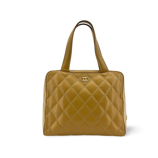 Chanel Wild Stitch Quilted Tote Bag Camel Gold Hardware