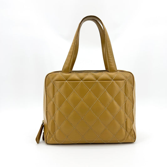 Chanel Wild Stitch Quilted Tote Bag Camel Gold Hardware