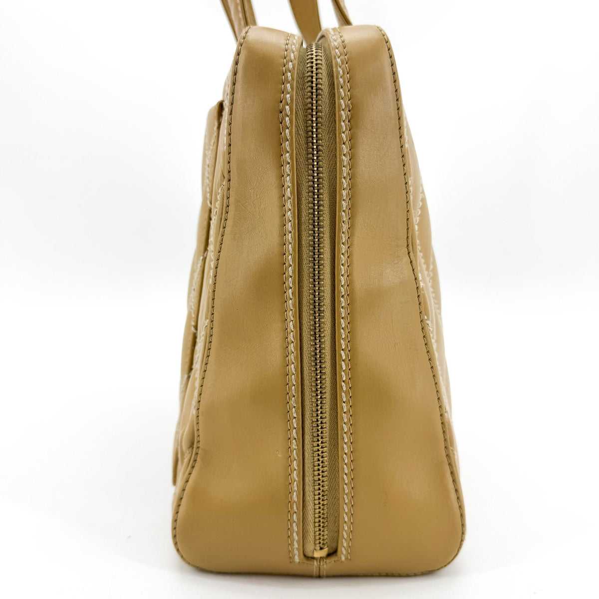 Chanel Wild Stitch Quilted Tote Bag Camel Gold Hardware