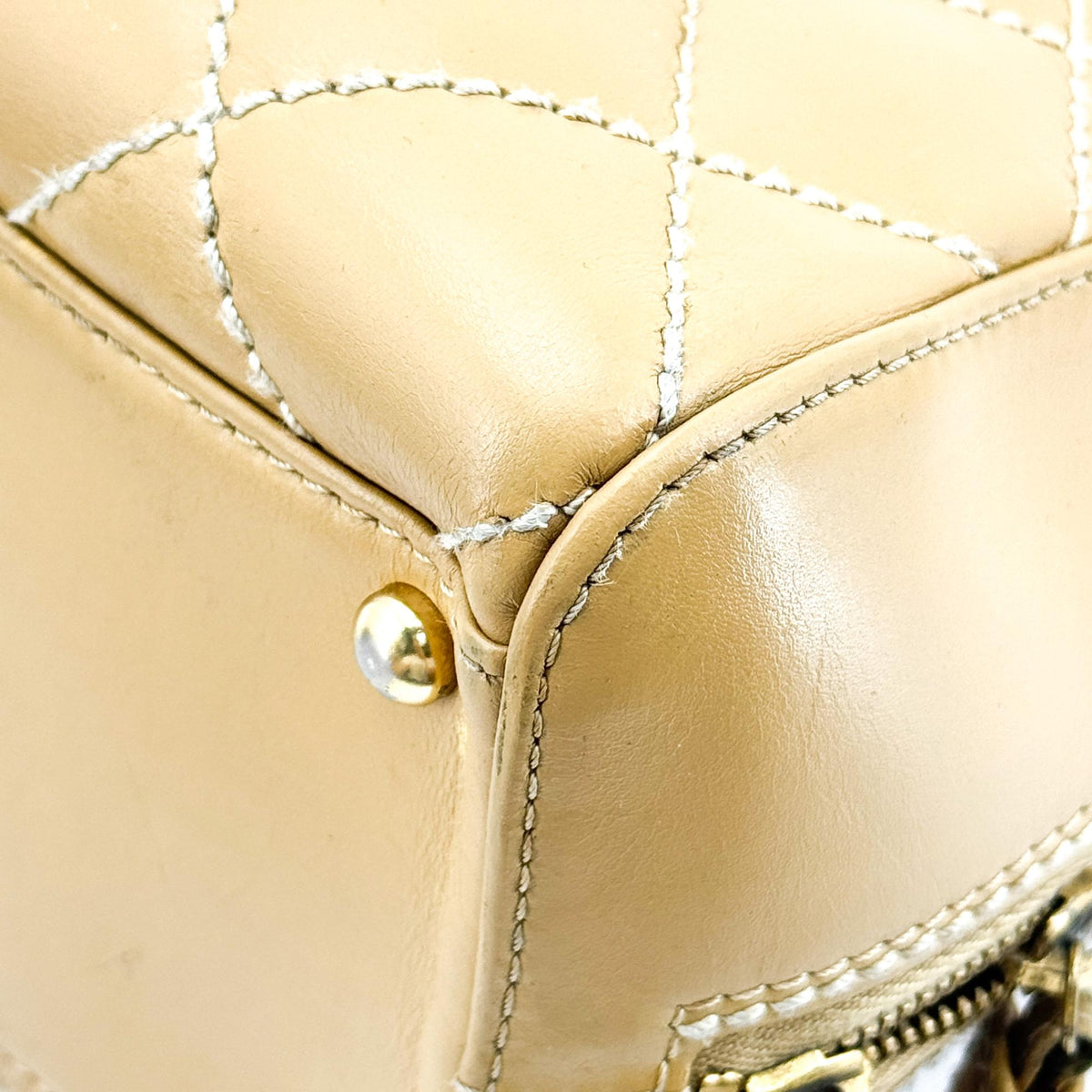 Chanel Wild Stitch Quilted Tote Bag Camel Gold Hardware