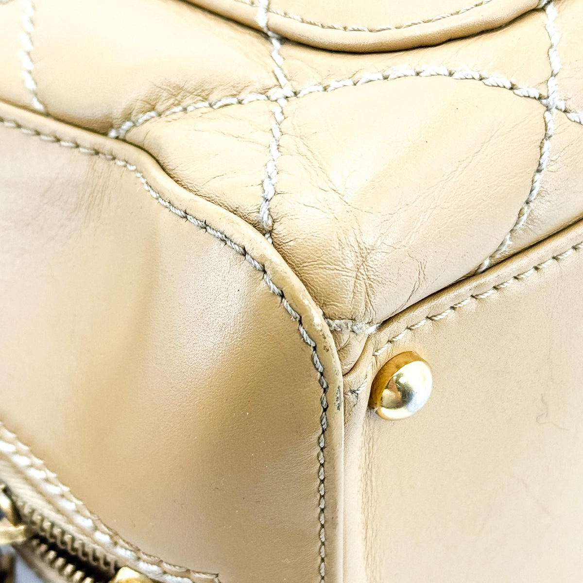 Chanel Wild Stitch Quilted Tote Bag Camel Gold Hardware